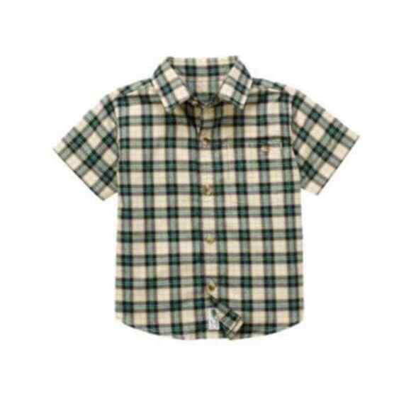 Janie & Jack Boys Shirt Size 6-12 Mo Hole in One Plaid Green Beige Button Front - Picture 3 of 6